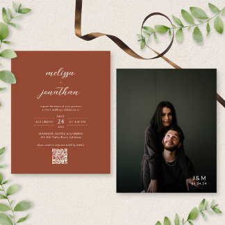 Papier BUDGET Moderne Terracotta Photo QR Code Mariage