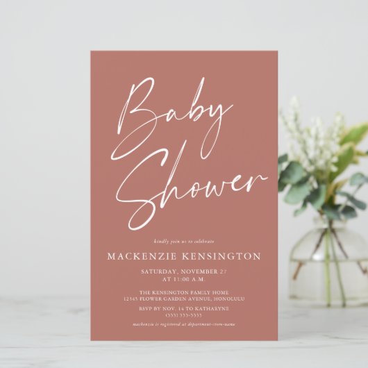 Papier Budget Moderne Terracotta Simple Script Baby showe (Debout devant)