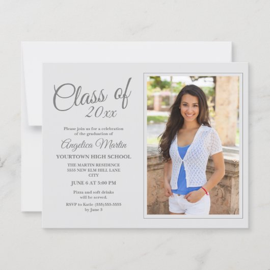 Papier BUDGET Moderne White Graduation Faire-part photo (Devant)