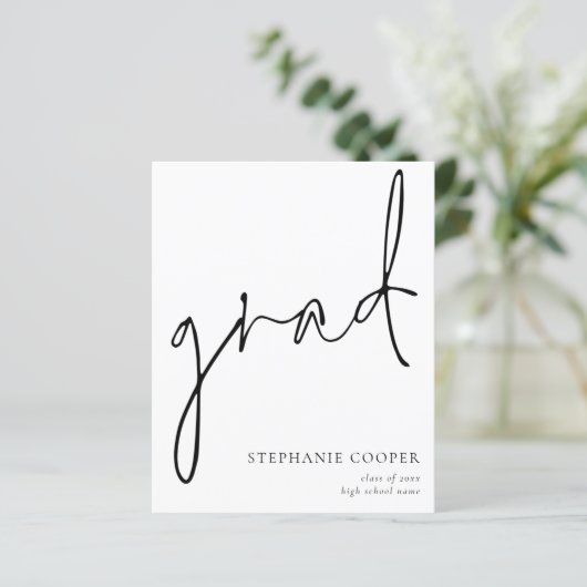 Papier Budget Monochrome Script Graduate Faire-part (Debout devant)