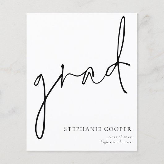 Papier Budget Monochrome Script Graduate Faire-part (Devant)