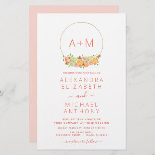 Papier Budget Monogram Blush Pink Citrus Floral Mariage