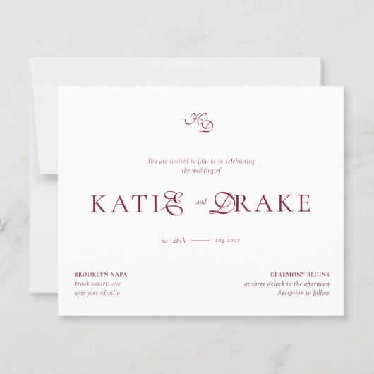 Papier BUDGET Monogram Deep Burgundy Script Wedding (Devant)