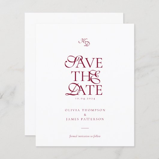 Papier BUDGET Monogram Deep Burgundy Script Wedding (Devant / Derrière)