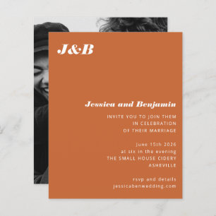 Papier Budget Monogram Orange Photo Faire-part de mariage