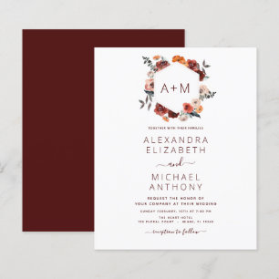 Papier Budget Monogramme Bourgogne Floral Mariage