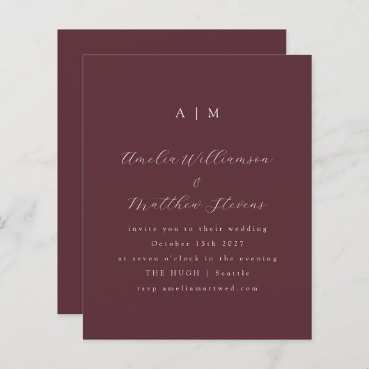 Papier Budget Monogramme Bourgogne Minimum Mariage Invita (Devant / Derrière)