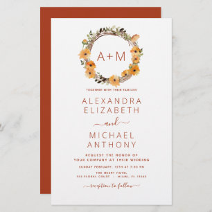 Papier Budget Monogramme Burange Orange Floral Mariage