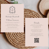 Papier Budget Monogramme Crest Blush QR Code Mariage Invi