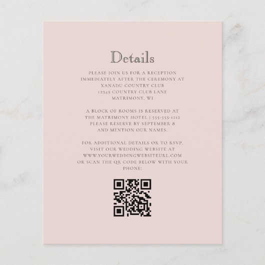 Papier Budget Monogramme Crest Blush QR Code Mariage Invi (Dos)