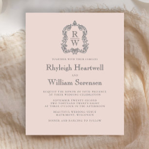 Papier Budget Monogramme Crest Blush Rose Wedding Invitat