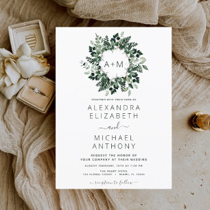 Papier Budget Monogramme Emerald Green Wedding Invitation