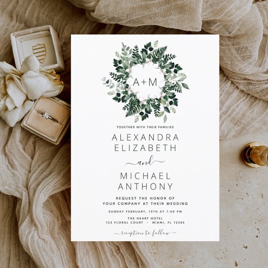 Papier Budget Monogramme Emerald Green Wedding Invitation