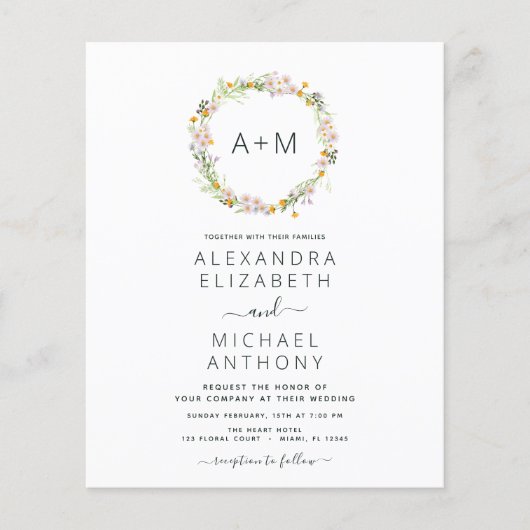 Papier Budget Monogramme Fleurs sauvages Emerald Green Ma (Devant)