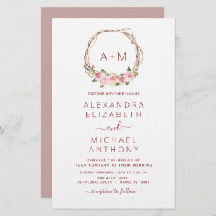 Papier Budget Monogramme Floral Dusty Rose rose Mariage