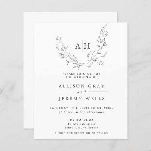Papier Budget Monogramme Flore Faire-part de mariage circ (Devant / Derrière)