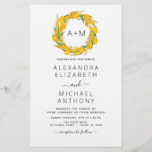 Papier Budget Monogramme Jaune Orange Mariage Floral (Devant)