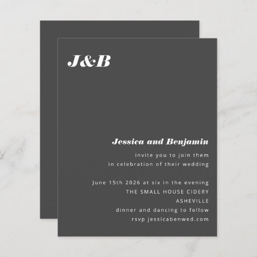 Papier Budget Monogramme Noir Faire-part de mariage moder (Devant / Derrière)