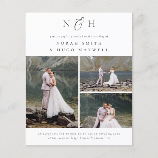 Papier Budget Monogramme QR Code 3 Photo Collage Mariage (Devant)