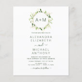 Papier Budget Monogramme Sage Emerald Green Floral Mariag (Devant)
