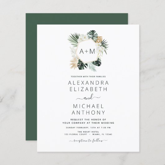 Papier Budget Monogramme Tropical Emerald Green Mariage (Devant / Derrière)