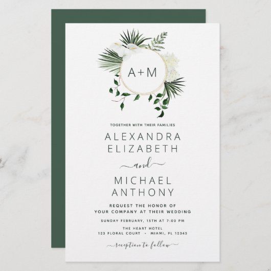 Papier Budget Monogramme Tropical Emerald Green Mariage (Devant / Derrière)