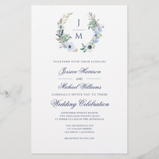 Papier Budget Monogramme Verdure Faire-part de mariage de (Devant)