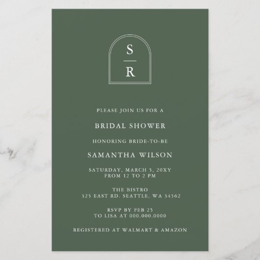 Papier Budget Monogramme vert Invitation de la douche nup (Devant)
