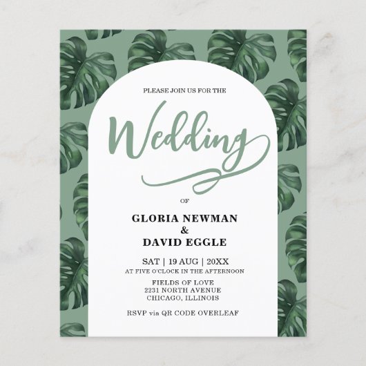 Papier Budget Monstera Leaves Wedding QR Code Invitation (Devant)