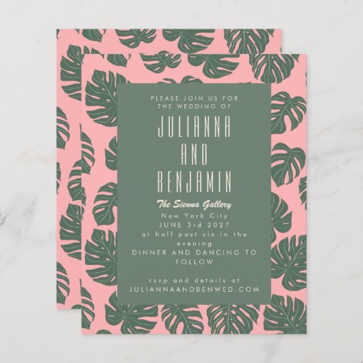 Papier Budget Monstera Plante Botanique rose Mariage vert (Devant / Derrière)