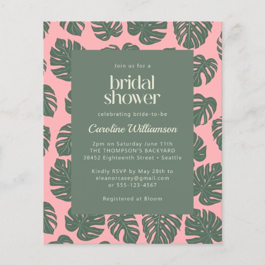 Papier Budget Monstera Plante rose Fête des mariées verte (Devant)