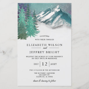Papier Budget Montagnes Pine Hiver Mariage Invitation
