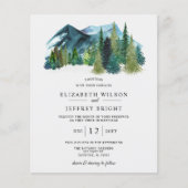 Papier Budget Montagnes Pine Hiver Mariage Invitation (Devant)