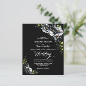 Papier Budget Moody Black Floral Faire-part de mariage (Debout devant)
