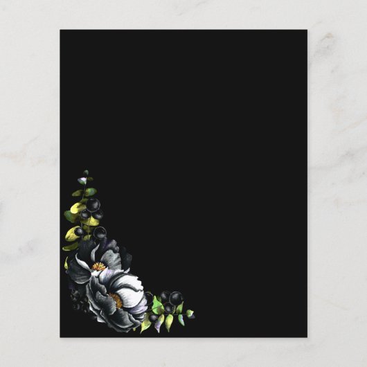 Papier Budget Moody Black Floral Faire-part de mariage (Dos)