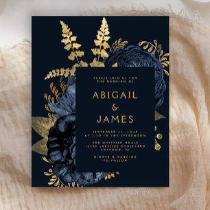 Papier Budget Moody Dark Floral Navy Blue Gold Mariage