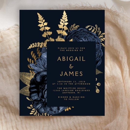 Papier Budget Moody Dark Floral Navy Blue Gold Mariage