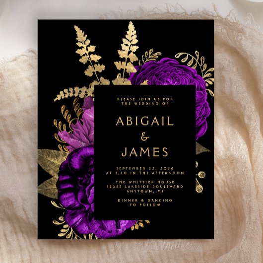 Papier Budget Moody Dark Floral Purple Gold Mariage
