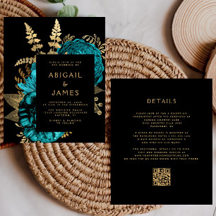 Papier Budget Moody Floral Turquoise Or QR Code Mariage