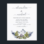 Papier Budget Mountain Rustic Photo Greenery Mariage<br><div class="desc">Budget Mountain Rustic Outdoor Berries and Greenery Watercolor Printemps Mariage Dusty Bleu et vert Élégant et moderne Photo ou d'image Invitations sur arrière - plan blanc - comprend belle et élégante typographie script avec feuilles botaniques modernes et verdure pour la célébration spéciale de mariage.</div>