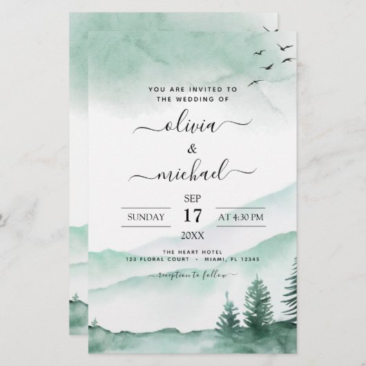Papier Budget Mountain Rustic Watercolor Mariage (Devant / Derrière)