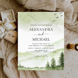 Papier Budget Mountain Rustic Watercolor Mariage<br><div class="desc">Budget Mountain Rustic Outdoor Forest Greenery Aquarelle Printemps Mariage Vert Élégant et moderne Invitations sur arrière - plan blanc - comprend une belle et élégante typographie script avec une végétation botanique moderne pour la célébration spéciale de mariage.</div>