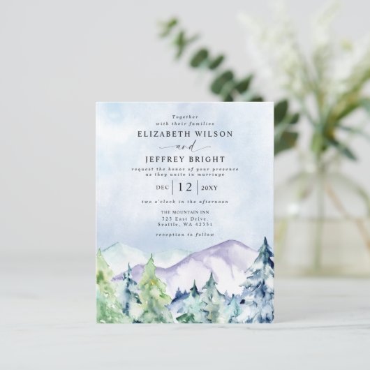 Papier Budget Mountains Pine Mariage Invitations (Debout devant)