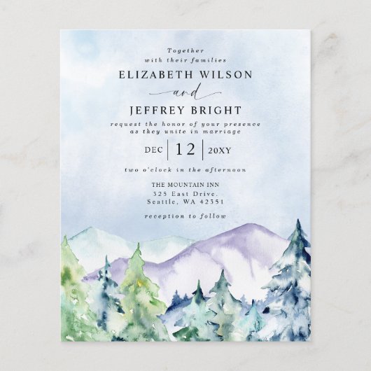 Papier Budget Mountains Pine Mariage Invitations (Devant)
