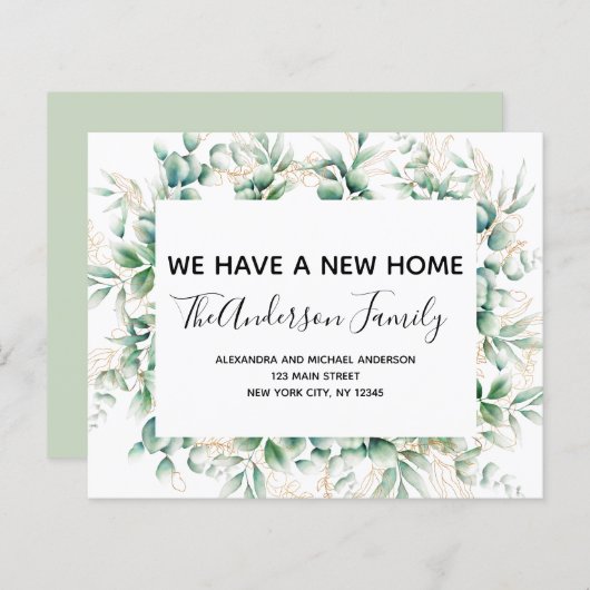 Papier Budget Moving Announcement Eucalyptus Greenery (Devant / Derrière)