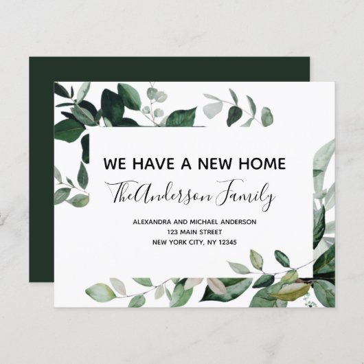 Papier Budget Moving Announcement Eucalyptus Greenery (Devant / Derrière)