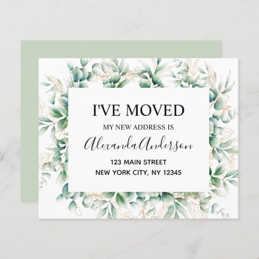 Papier Budget Moving Announcement Eucalyptus Greenery (Devant / Derrière)