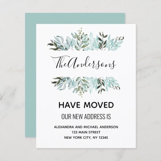 Papier Budget Moving Announcement Eucalyptus Greenery (Devant / Derrière)