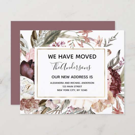 Papier Budget Moving Faire-part Boho Mauve Floral (Devant / Derrière)