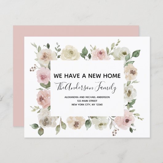 Papier Budget Moving Faire-part Dusty rose Floral (Devant / Derrière)